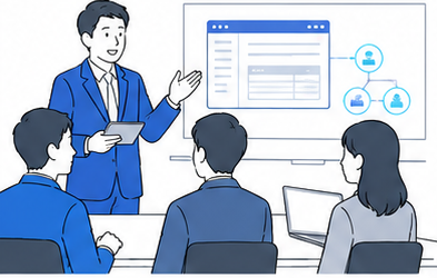 現場スタッフへの研修のイラスト