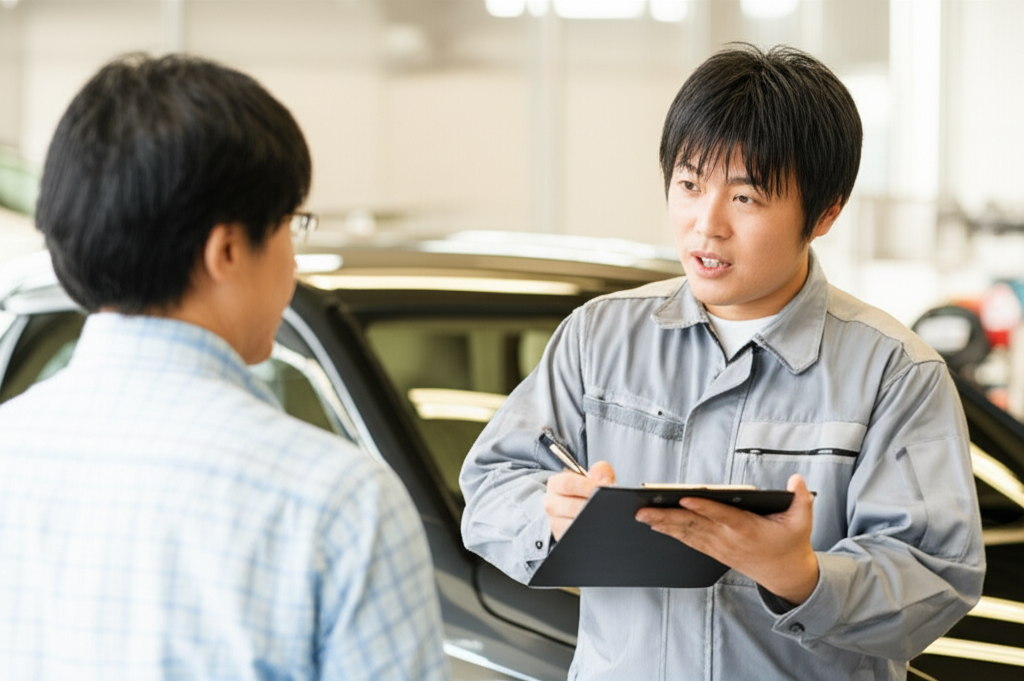 お客様に案内を説明するスタッフ