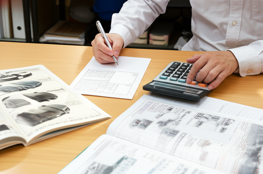 デスクで見積書を作成するスタッフ