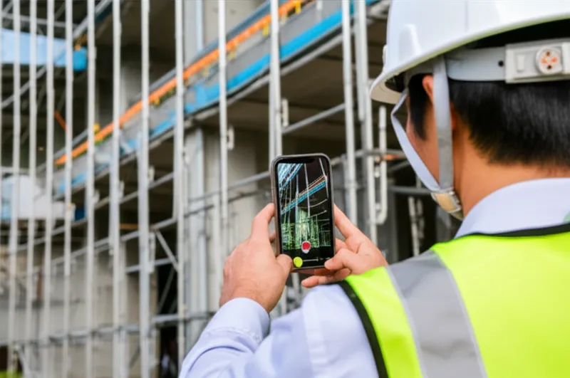 ヘルメットを着用した建設現場の作業員