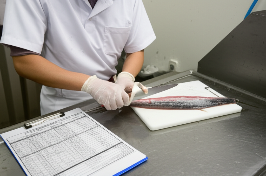 魚を加工する日本人の職人