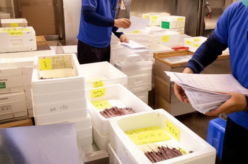 紙の領収書を仕訳するスタッフ