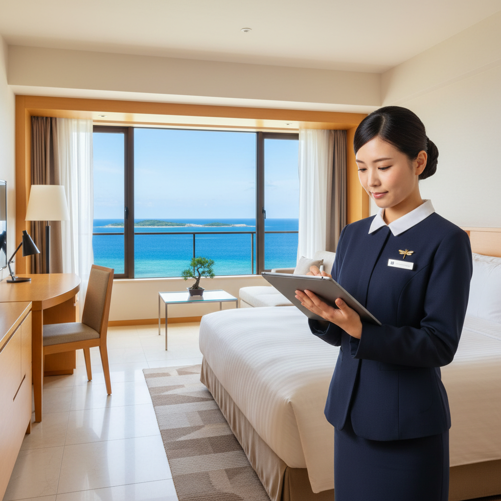 紙のチェックリストで清掃確認をするスタッフ