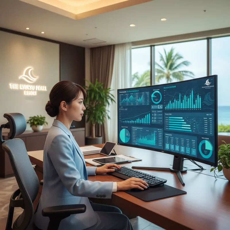 Excelで売上データを集計するスタッフ