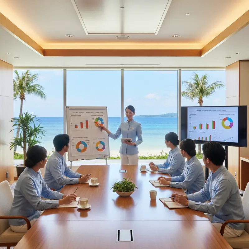 リピーター顧客の情報を確認するフロントスタッフ