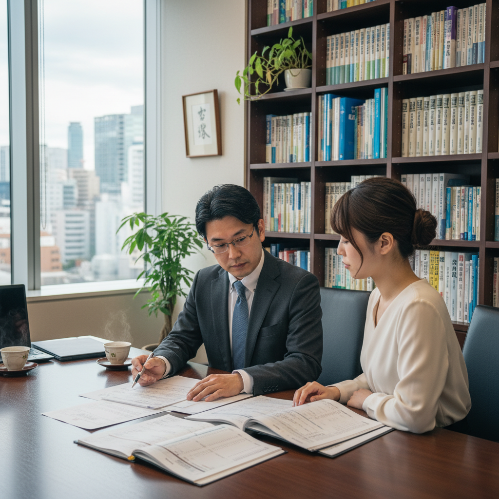 顧問先と書類をやり取りするスタッフ