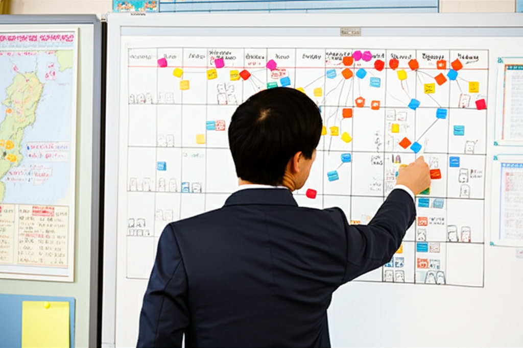 駐車場に並ぶトラック群