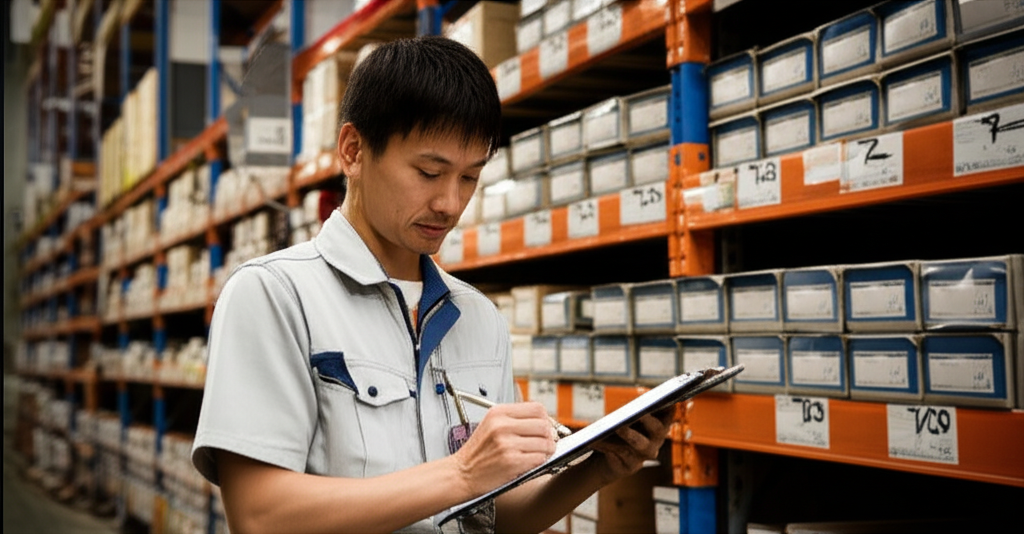 倉庫に積まれた在庫