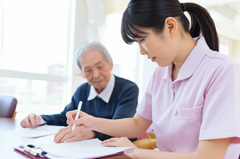車椅子の利用者をケアする介護スタッフ