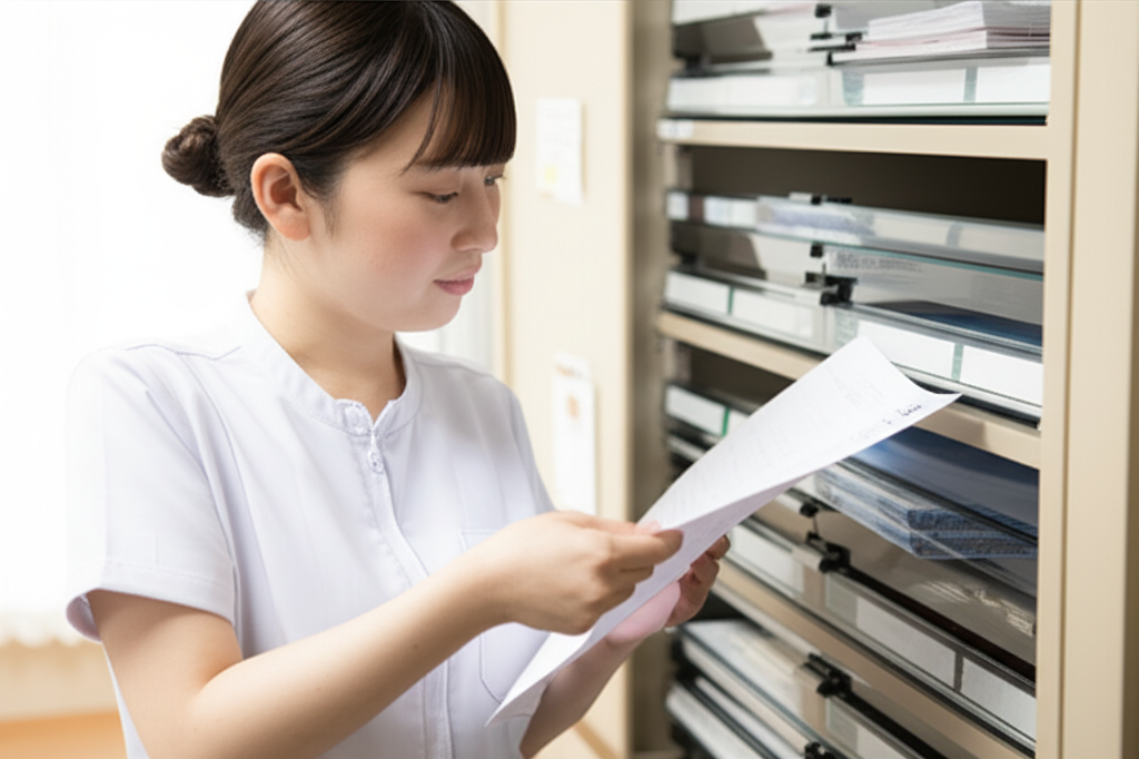 病室で高齢者の様子を確認する家族とスタッフ