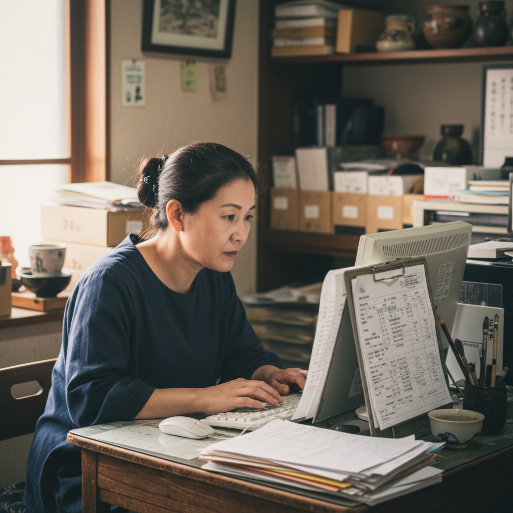 顧客情報を探すスタッフ