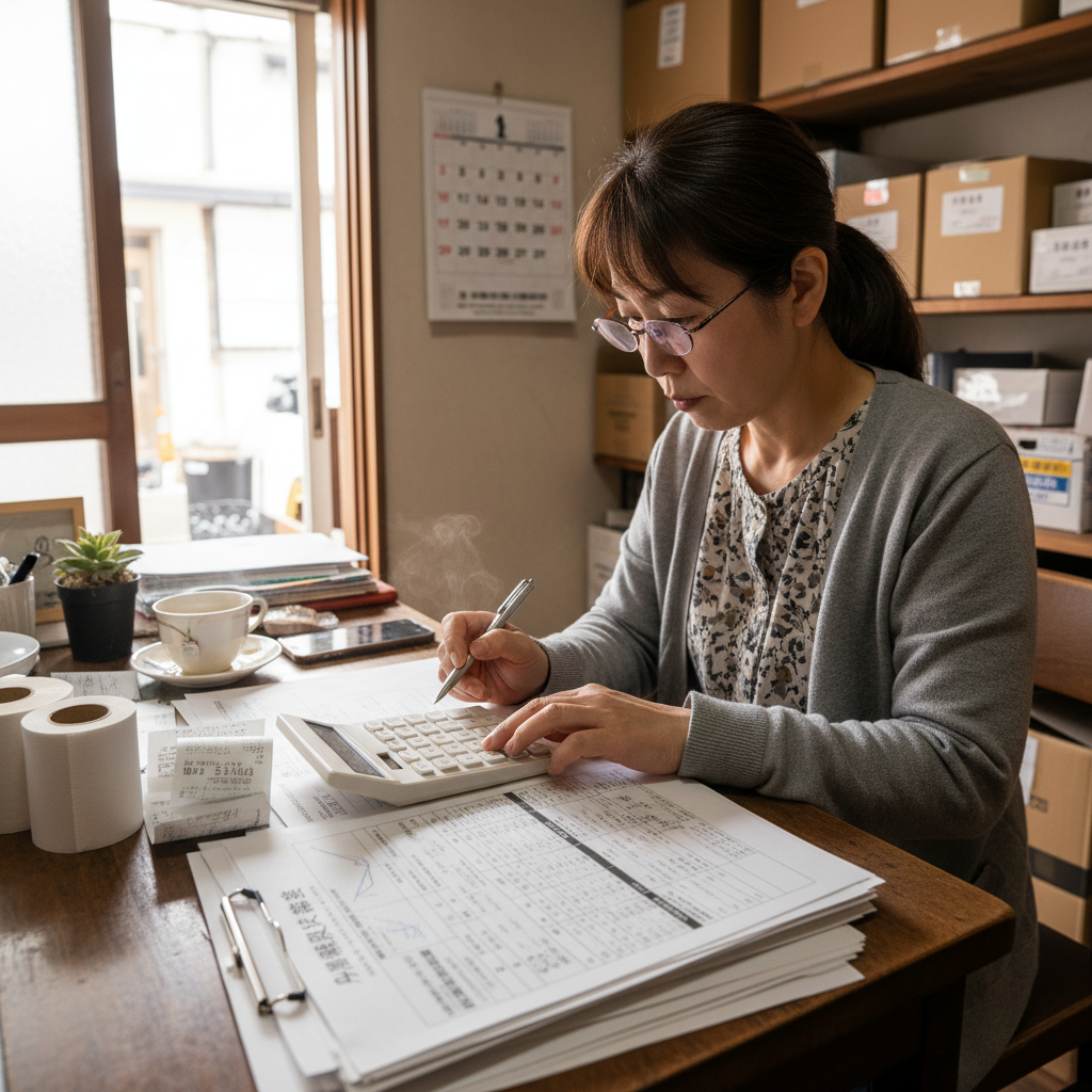 Excelで売上集計をするスタッフ