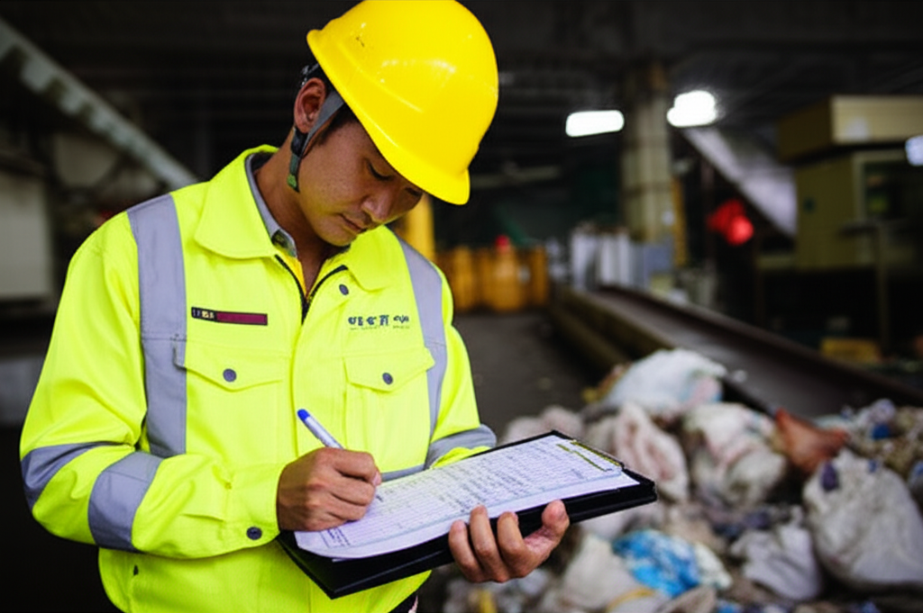 制服を着た廃棄物処理の作業員